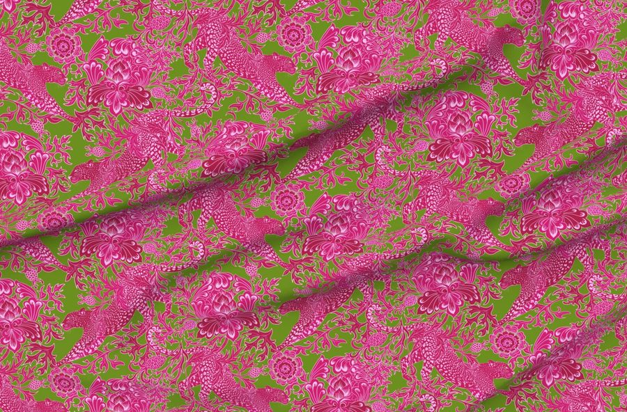 Cheetah Monochromatic Fuschia On Leaf Background