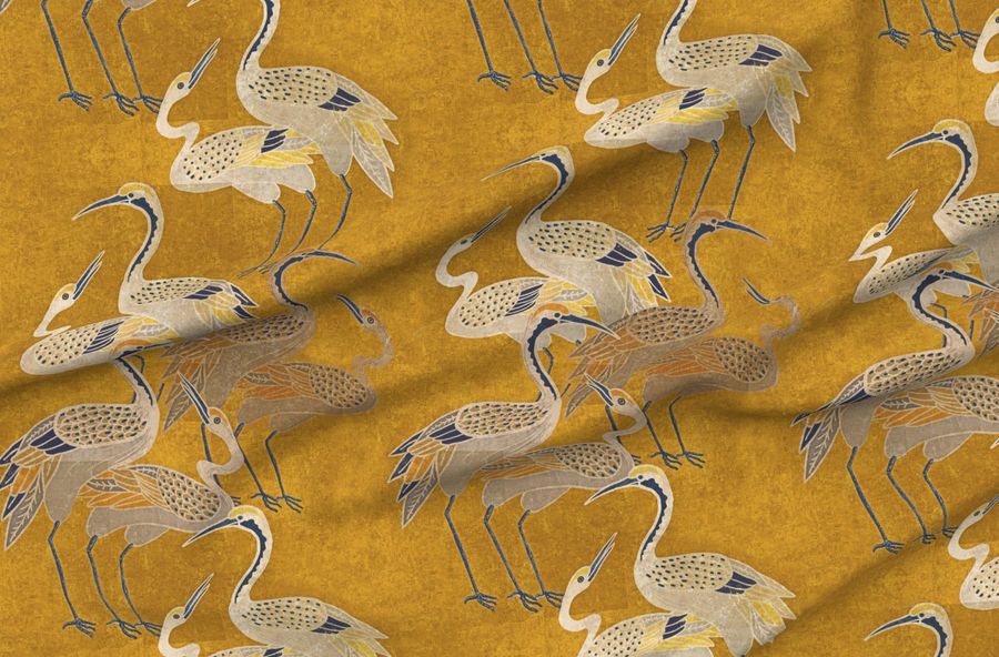 Deco Cranes Golden Hour With Navy Accents