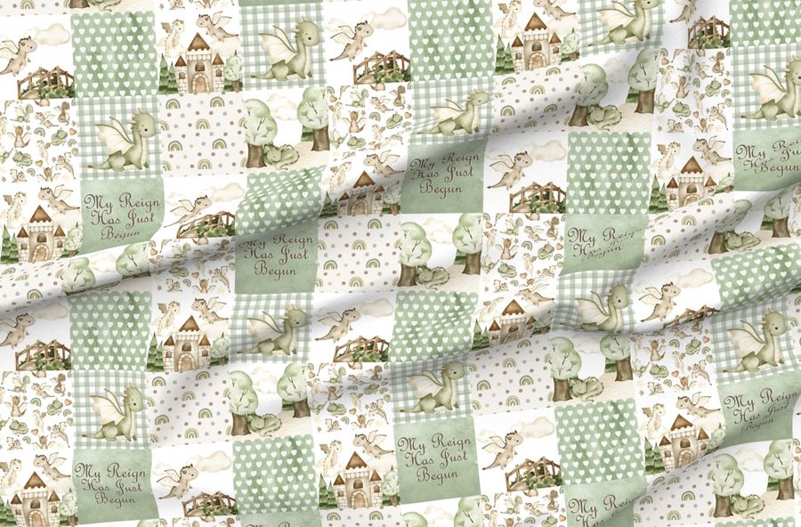 Beige Green Dragon Patchwork