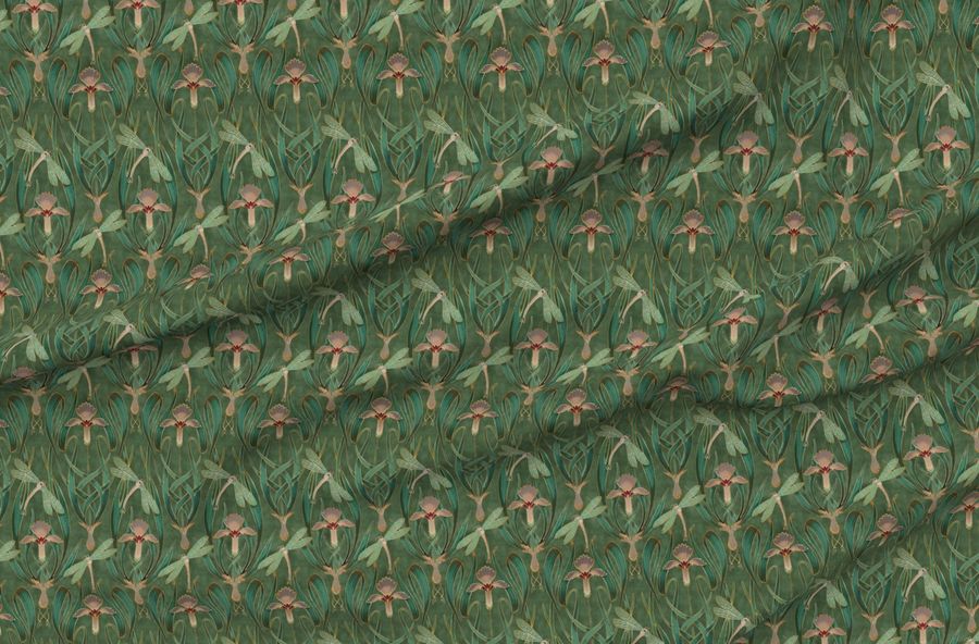 Art Nouveau Dragonflies In Emerald Deco