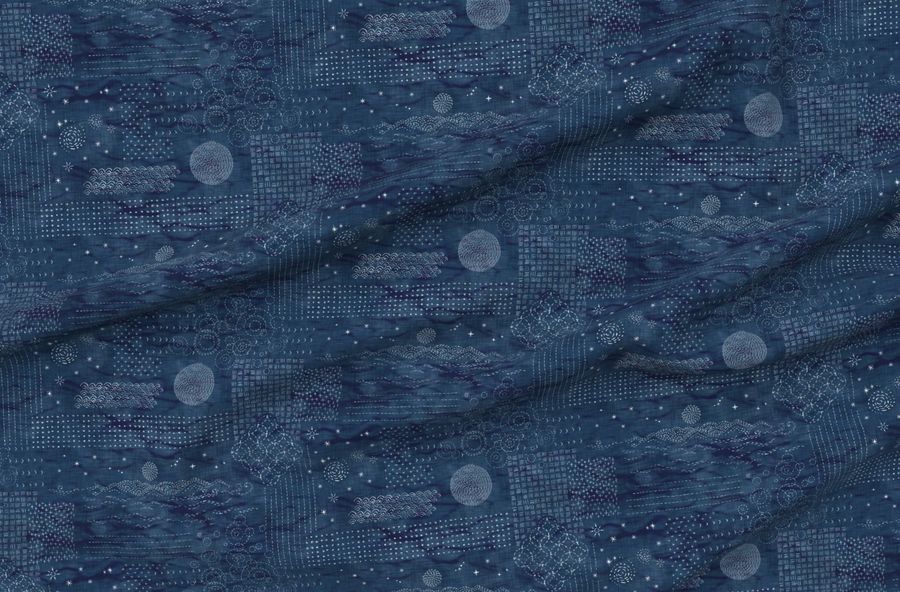 Sashiko Indigo Linen (Large Scale) Japanese Stitch Dark Blue Shibori