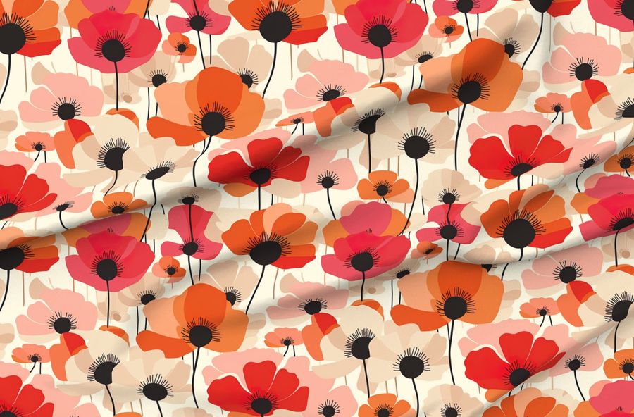 Sport Pique Custom Printed Fabric Poppies 5 Yardage 56 x 36