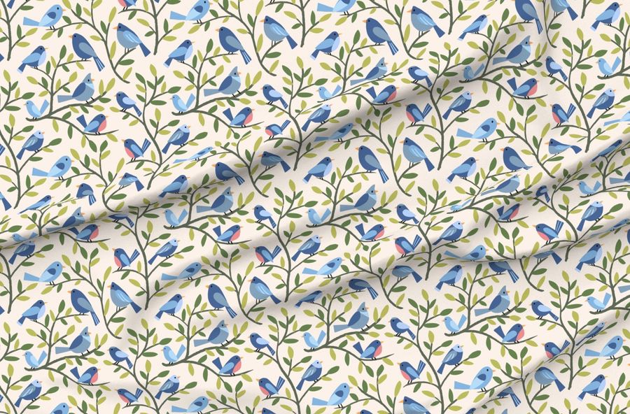 Birds On Branches Simple Blue Birds On Leafy Branches Cream Shw1035
