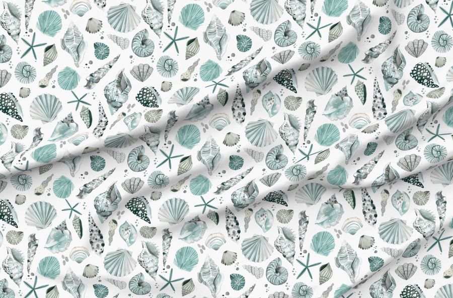 Coastal Sea Shells Reef Watercolor Aqua Nautical Beach Marine Casual