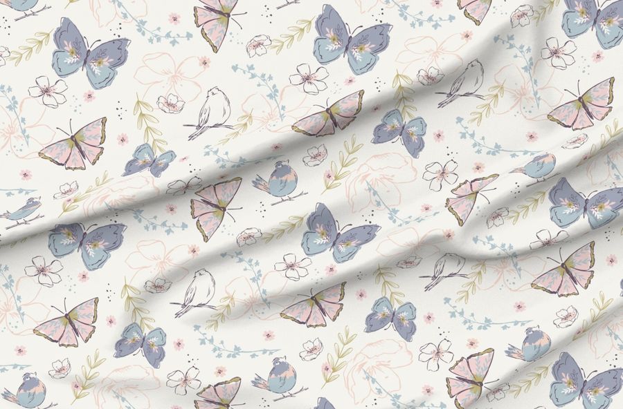Butterflies And Birds Garden Nursery Girls In Pastel Colors / Large