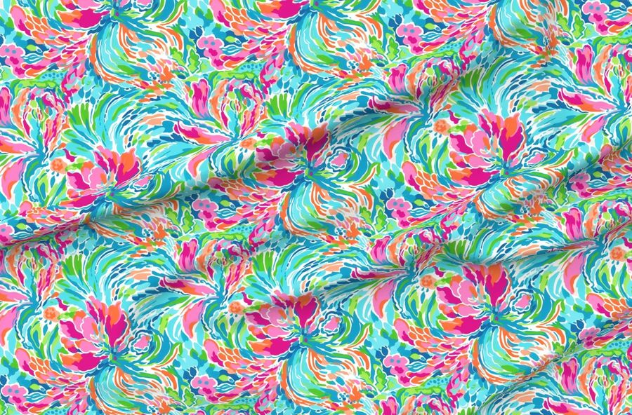 Floral Fiesta - Pinks And Teal On White