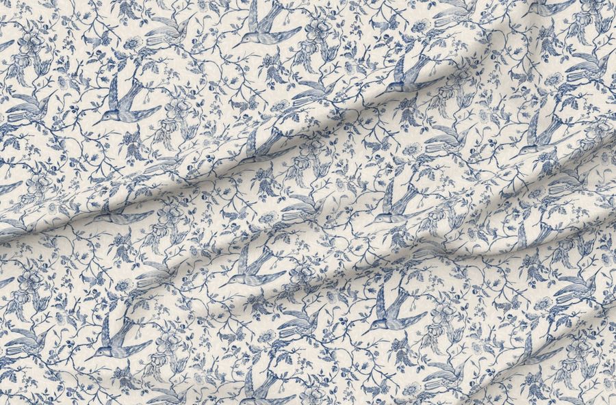 French Country Vintage Birds And Roses Blue Large