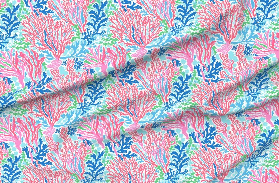 Coral Cabana - Pink/Blue On White