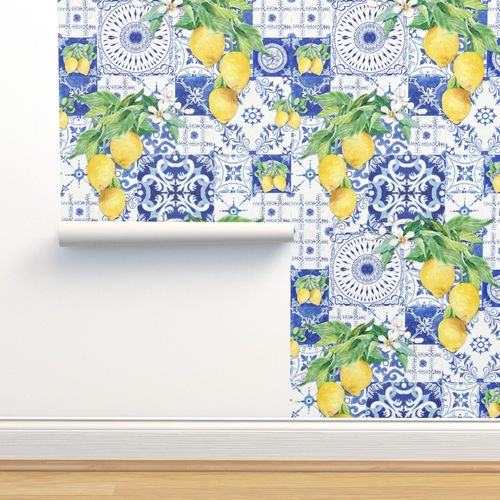 12 Country French Lemon, Blue N White Tile, By Audrey Jeanne by Audrey Jeanne