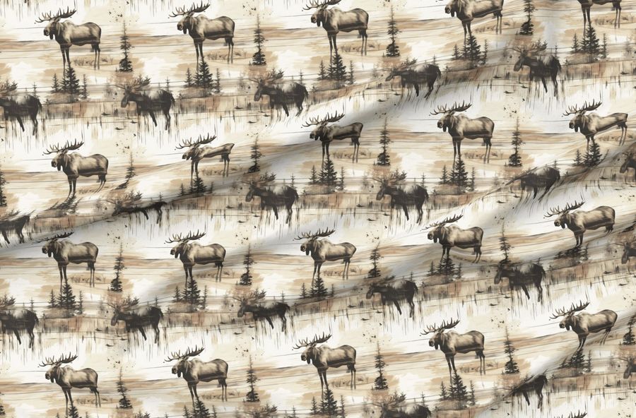 Rustic Moose On Distressed Painted Barnwood Sepia Brown Woodland Cabin