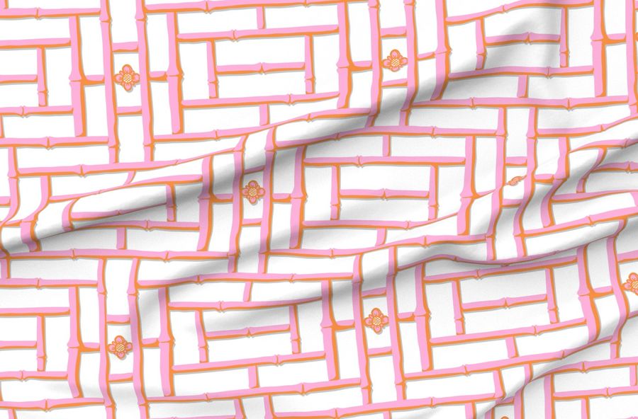 Bamboo Trellis - Pink And Orange On White - Large