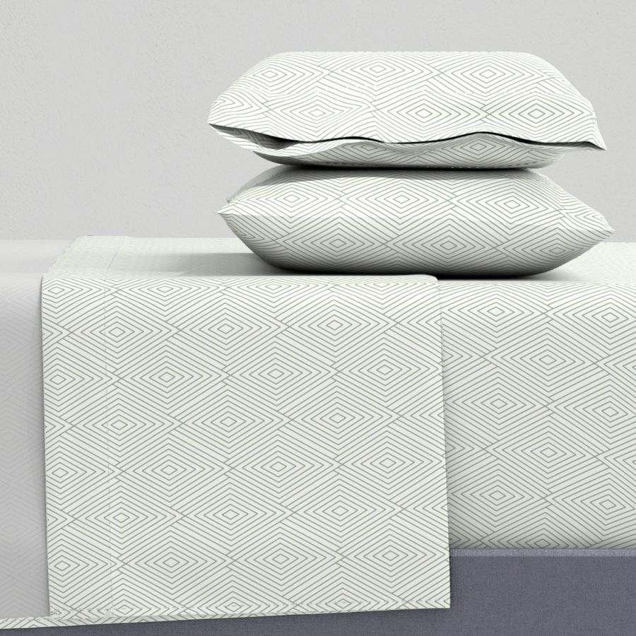 Spoonflower Modern Minimal Elegant Geometric Diamond Line Art In Sage Green And Ivory Queen Sheet Se In White