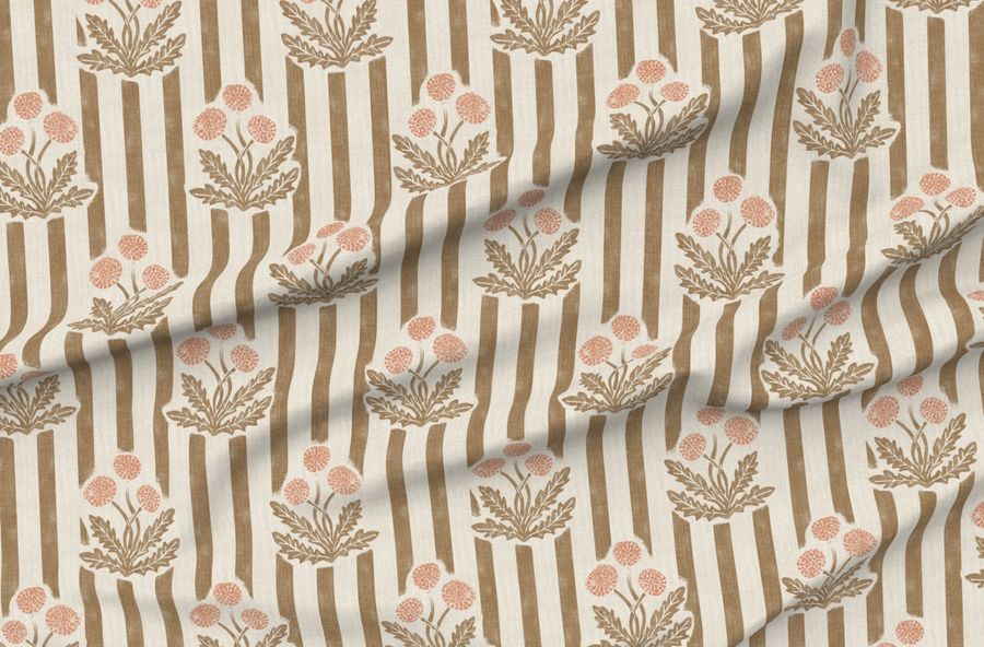 Dandelion Brown Peach Pink. Vintage Dandelion Wallpaper