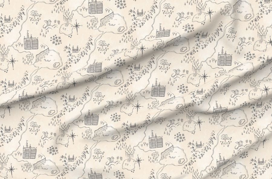 Vintage Fantasy Castles Map - Textured Cream And Charcoal - Medium