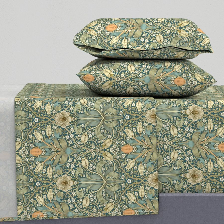 Spoonflower William Morris Spring Thicket On Teal Big Queen Sheet Set