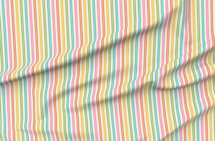 Small Retro Double Rainbow And Beige Candy Stripes Geometric Multicolored
