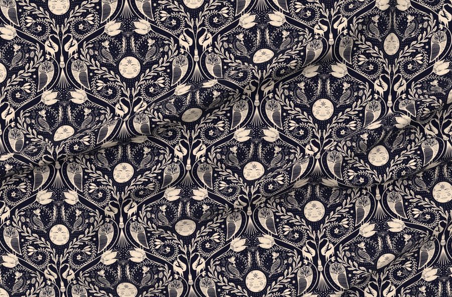 Whimsigothic Night Damask - Black And White