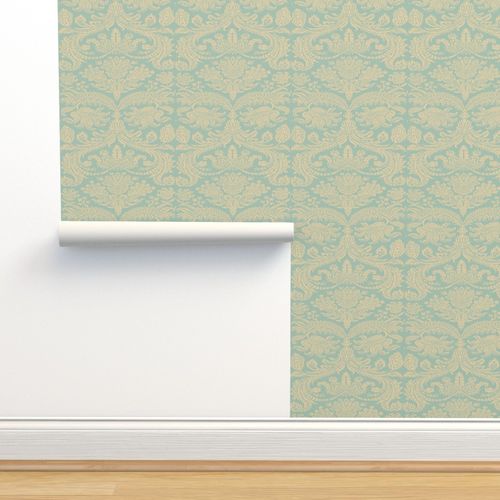 Cream On Mint Paisley Damask by Jamie Wetzel Creative Pursuits