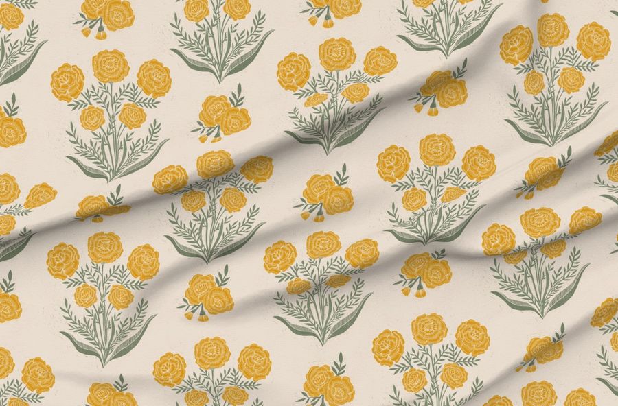 Golden Block Print Marigolds