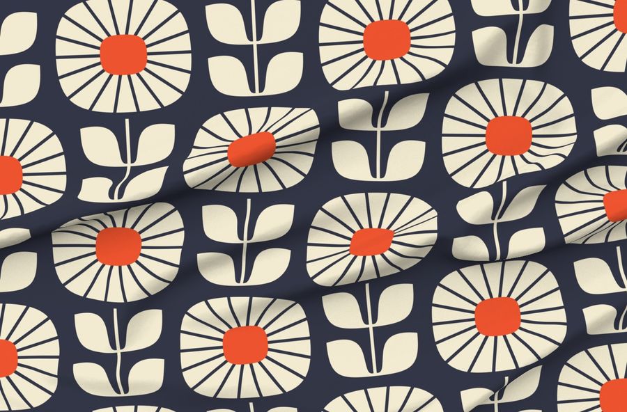 Scandinavian Daisy Burst - Navy And Bright Orange - Xl