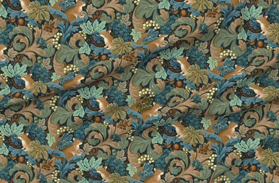 Oak Forest With Squirrels Acorns And Berries - Traditional Craftsman Colors