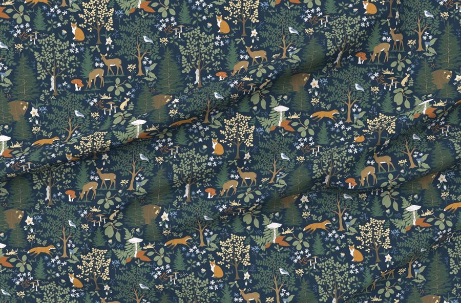 (L) Forest Biome Home To Fox Bear Deer Birds Flora And Fauna In Deep Blue