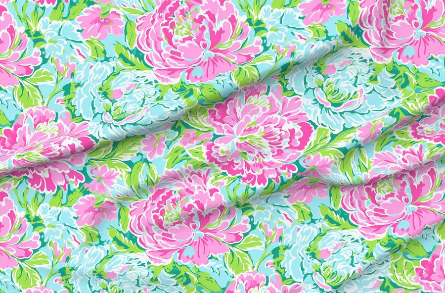 Floral Preppy Grand Millennial Aqua Blue Pink Green Dorm Home Decor Chic
