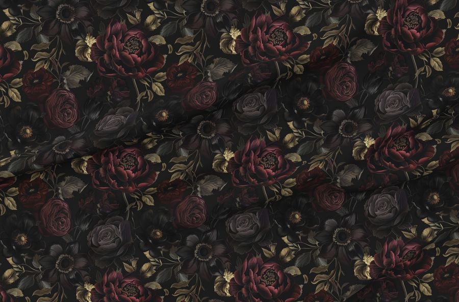 Dark Moody Romantic Florals 18 Inch Red Plum Charming Gothic Vibe Vintage