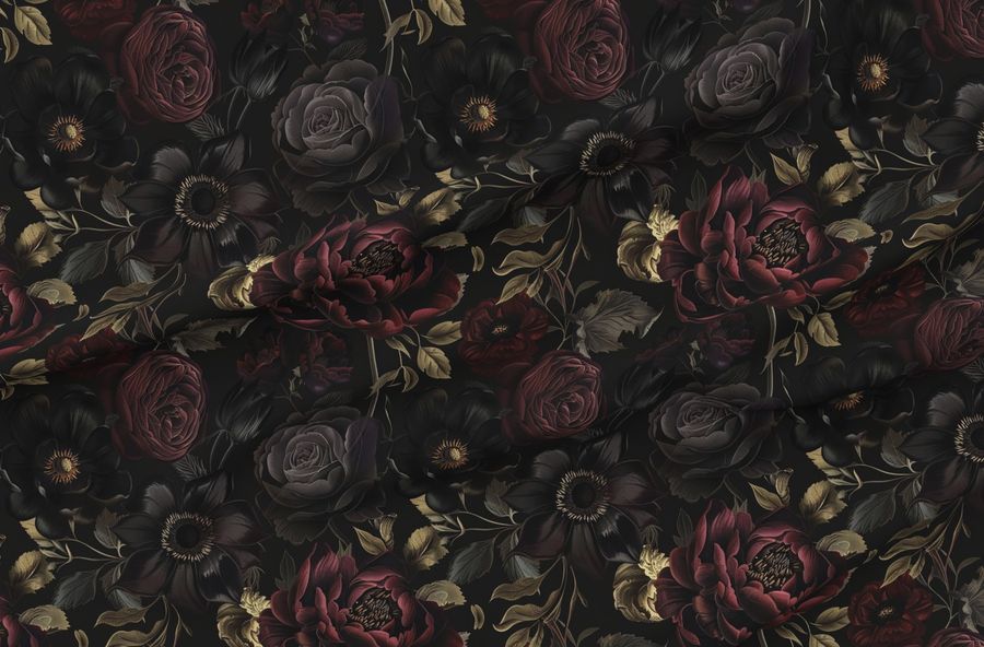 Dark Moody Romantic Florals 24 Inch Red Plum Charming Gothic Vibe Vintage