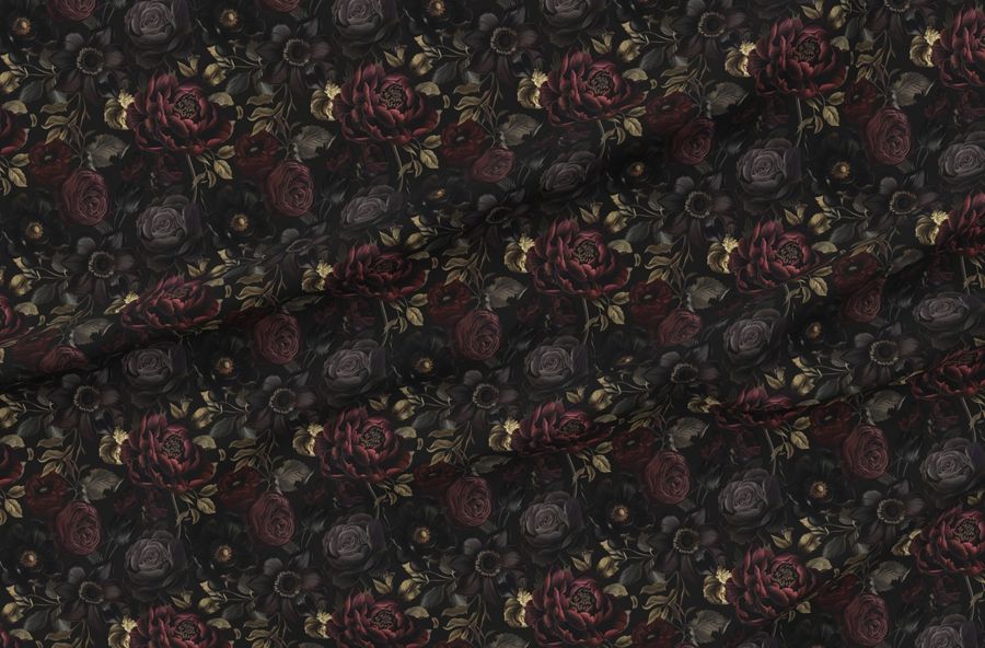 Dark Moody Romantic Florals 12 Inch Red Plum Charming Gothic Vibe Vintage