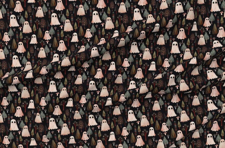 Vintage Gothic Bizarre Cute Ghosts And Whimsical Trees And Mushrooms