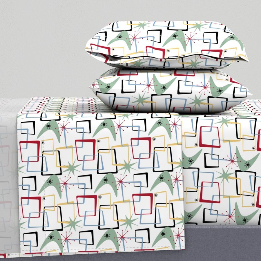 Spoonflower Retro Atomic Squares Boomerang Mid Mod Full Sheet Set
