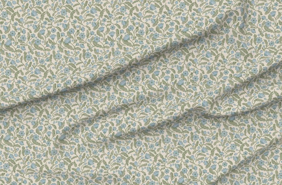 (S) Frenchie Romantic Historical Intertwining Trailing Florals In Moss