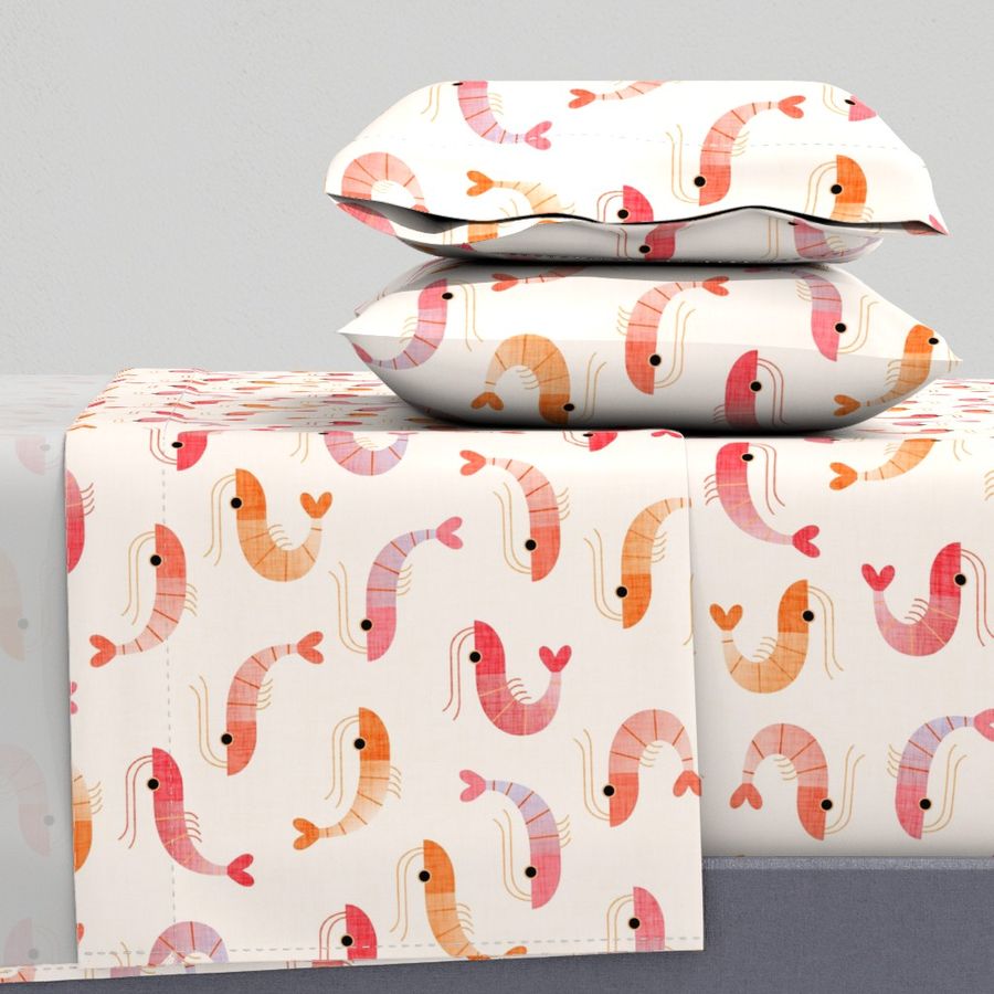 Spoonflower Shrimps On Cream - Large King Sheet Set