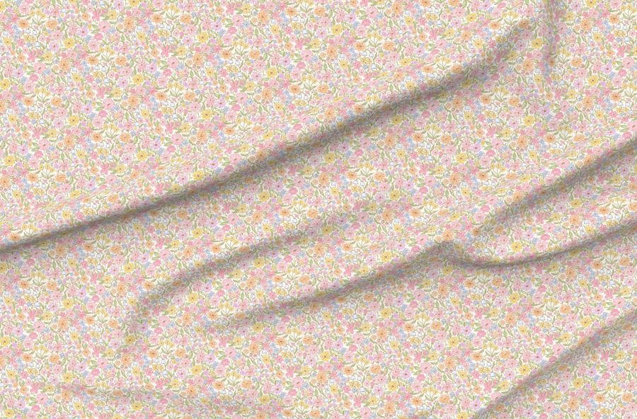 Spring Chintz Pastel Floral Watercolor Ditsy Flowers Off White Summer 158F
