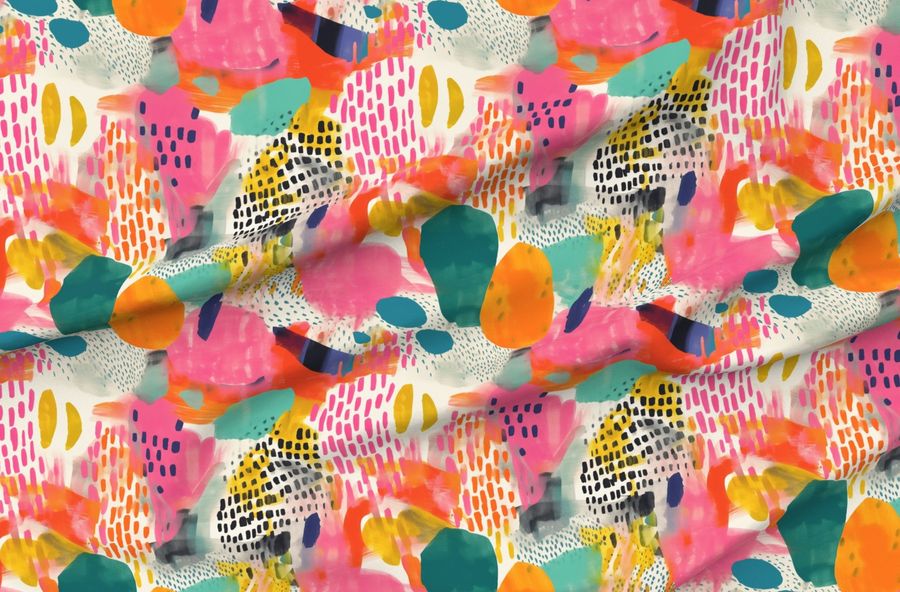 Large Bold Jungle Abstract In Pink Orange Yellow Turquoise