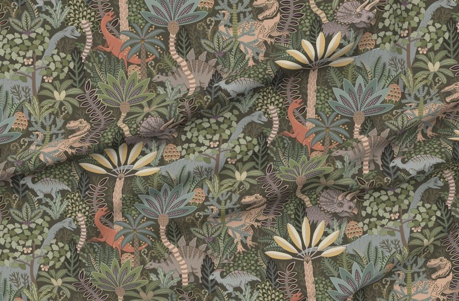Hide And Seek Dinosaurs In The Jungle Warm Neutral And Muted Olive Greens