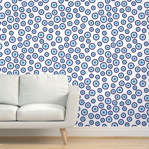 Peel and Stick Wallpaper Evil Eyes Dark Blue Turquoise Karma Protection Good Luck Lucky Charm 2' x 12' Removable