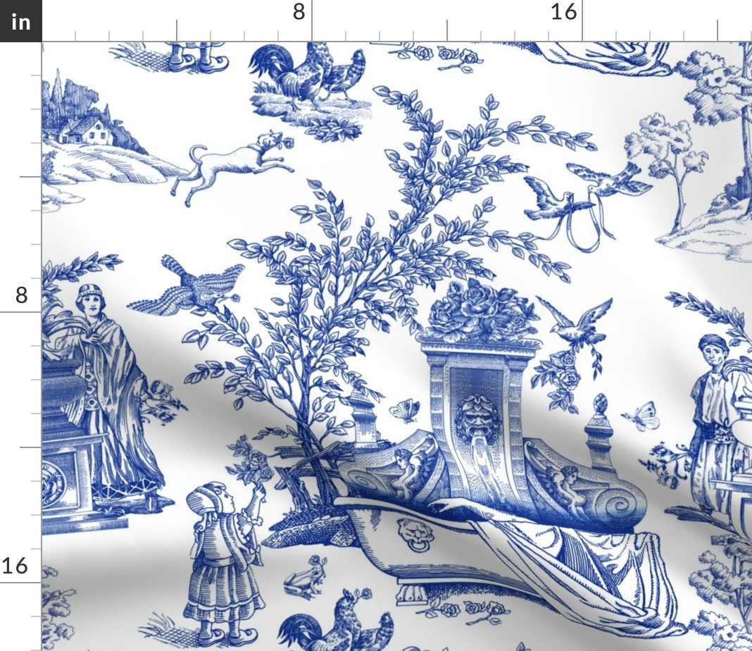 Round Tablecloth Eclectic Toile Blue White Asian Indigo And Floral Cotton Sateen 