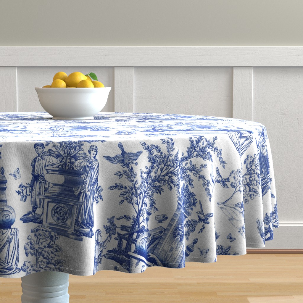 Tablecloth Asian Toile Chinoiserie Antique Spring Cotton Sateen 