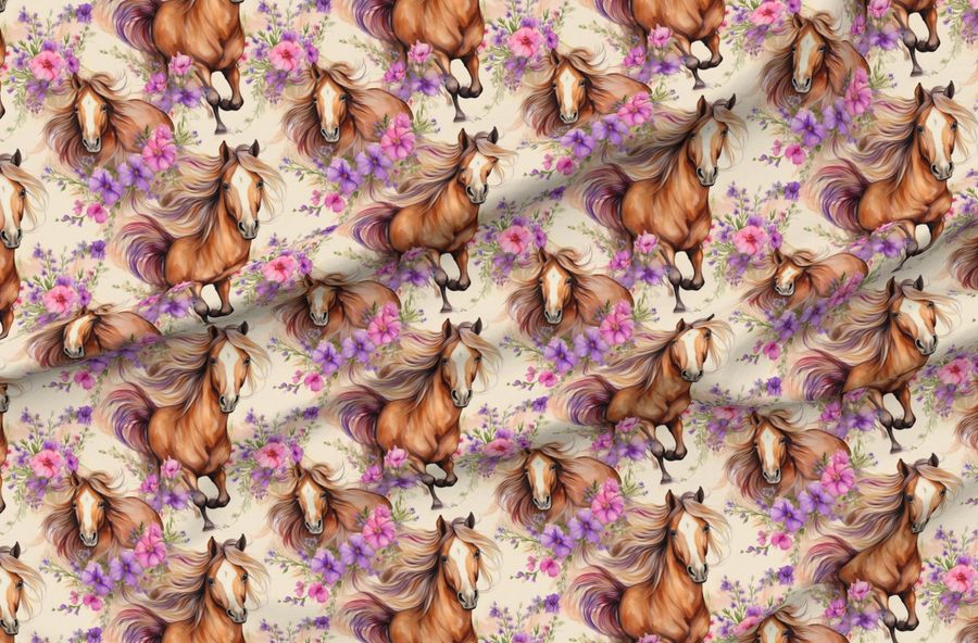 Horse Beautiful Mane Pink Purple Flowers