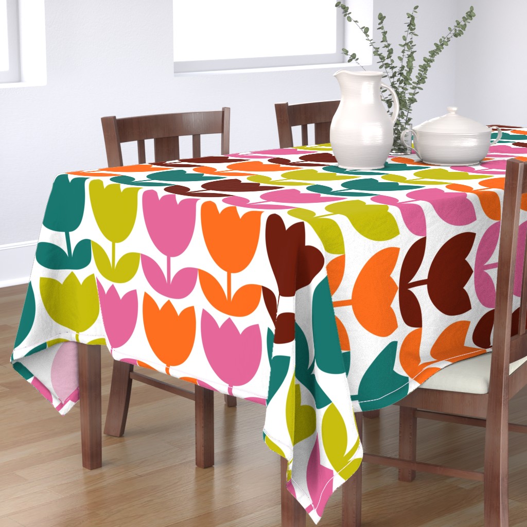 Round Tablecloth Mid Century Mid Century Modern Mod Floral Retro Cotton Sateen 