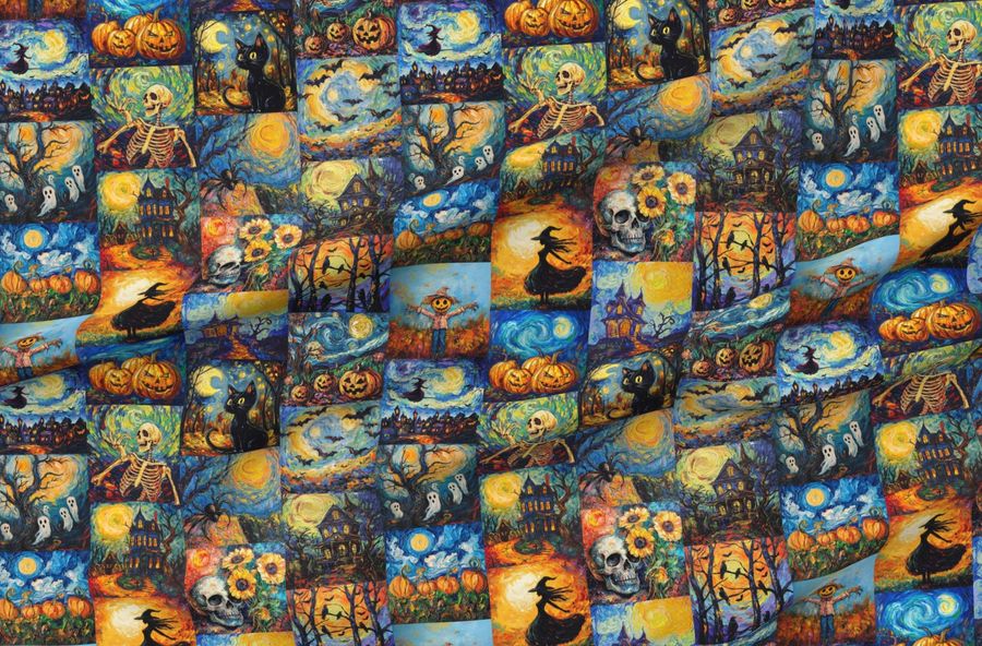 Large Van Gogh Style Halloween Starry Night Scenes Cheater Quilt