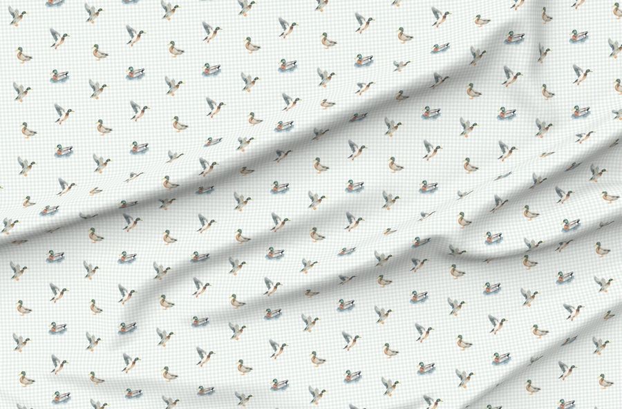 Mallard Ducks On Sage Gingham