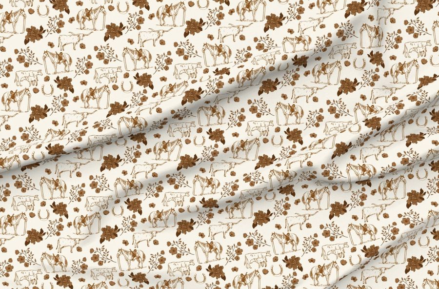 Brown On Buff Floral Horse Toile De Jouy