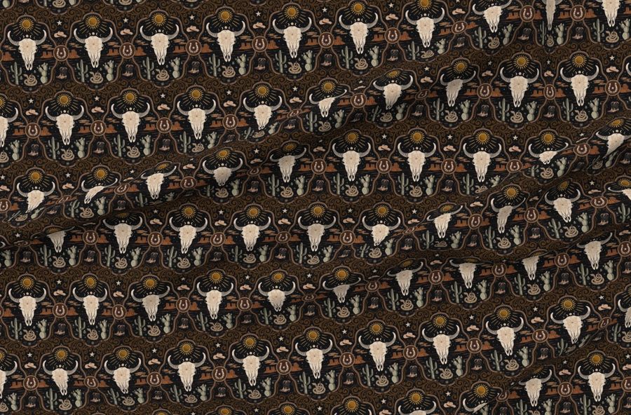 Dark Western Americana Desert Scene Cowboy Cow Skull Snake - Small