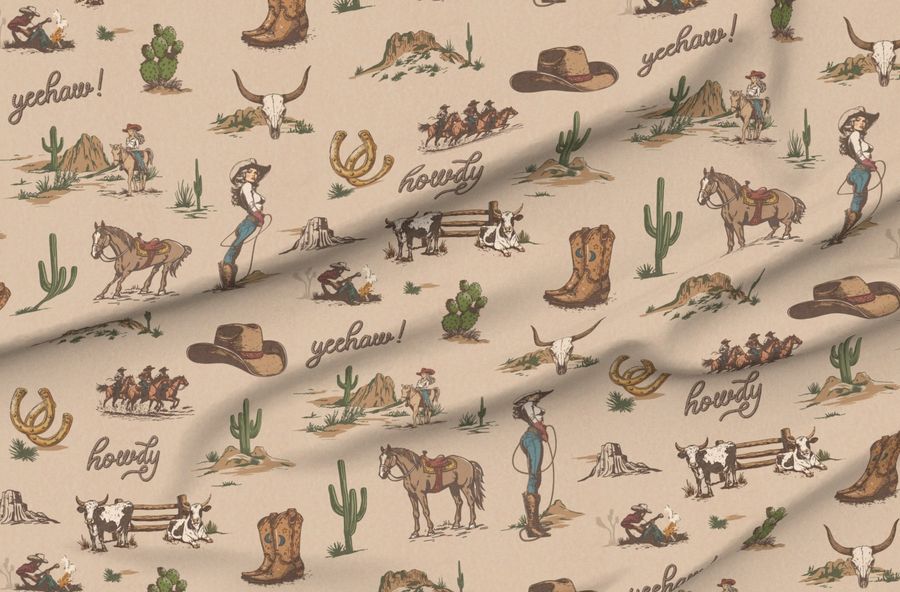 Vintage Americana Western - Rustic Cowboy - Horses - Cacti - Country -Small