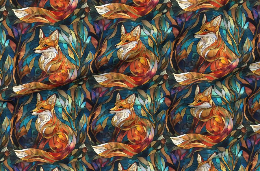 Stained Glass Fox In A Dreamy Forest