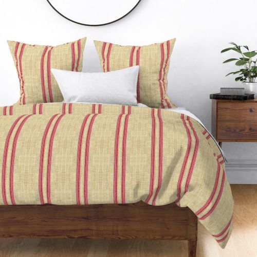Ticking Stripe Texture Red Beige Sateen Duvet Cover By Roostery Ebay