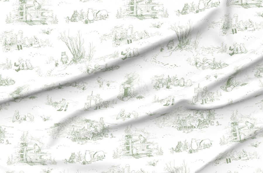 Winnie-The-Pooh Toile Classic Storybook Character Nursery Sage Green